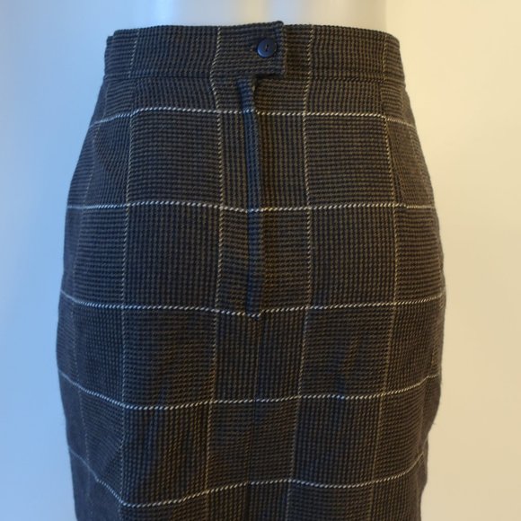 Womens Laurel Dark Navy Blue Taupe Wool Tweed Pencil Skirt 40 US/10 * - Picture 9 of 11